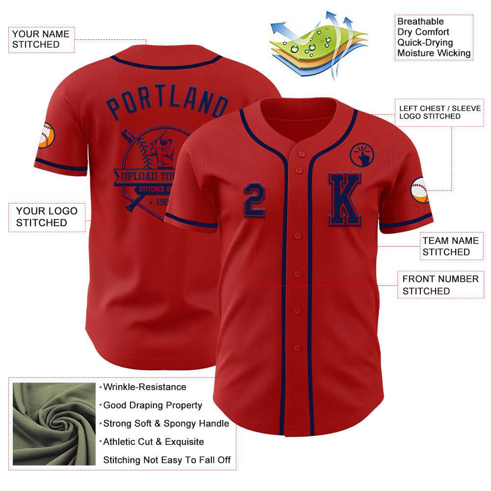 Custom Red Navy Authentic Baseball Jersey - Sky-Custom