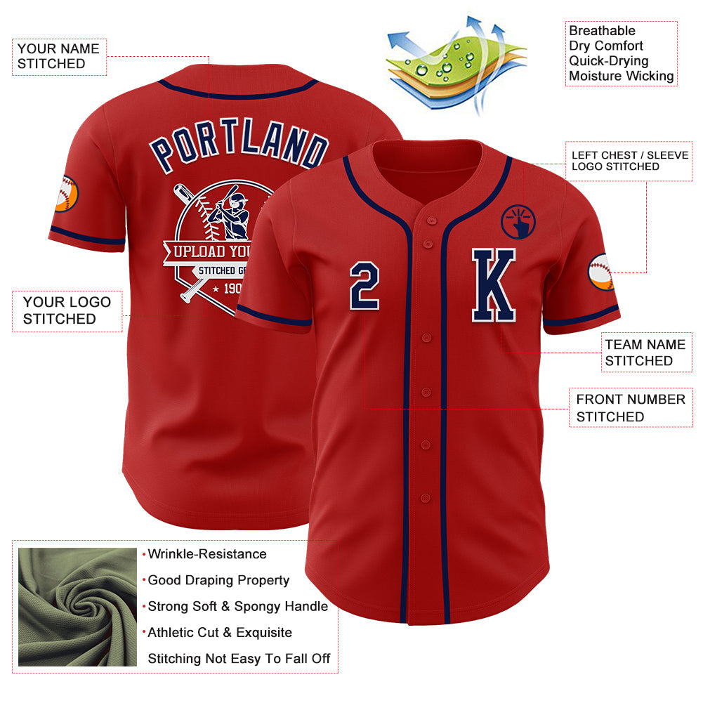 Custom Red Navy-White Authentic Baseball Jersey - Sky-Custom