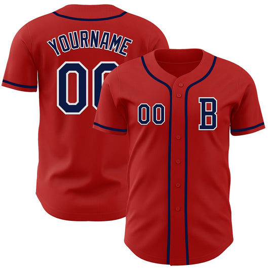 Custom Red Navy-White Authentic Baseball Jersey - Sky-Custom