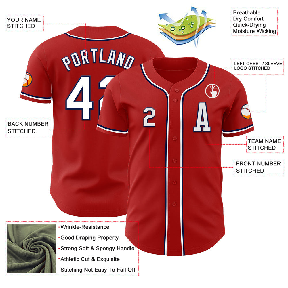 Custom Red White-Navy Authentic Baseball Jersey - Sky-Custom