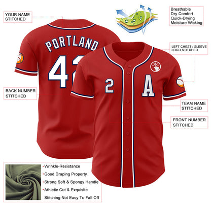 Custom Red White-Navy Authentic Baseball Jersey - Sky-Custom