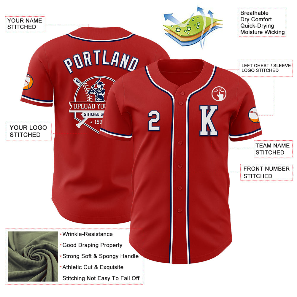 Custom Red White-Navy Authentic Baseball Jersey - Sky-Custom