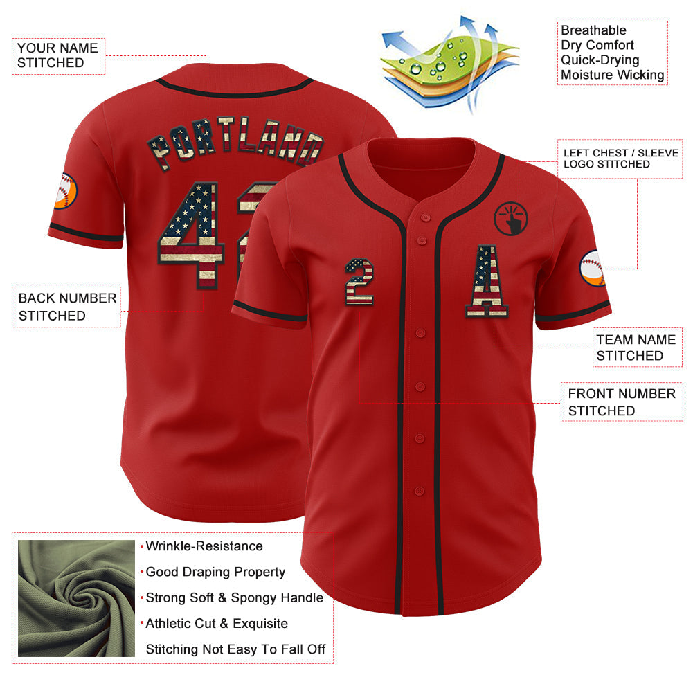 Custom Red Vintage USA Flag-Black Authentic Baseball Jersey - Sky-Custom
