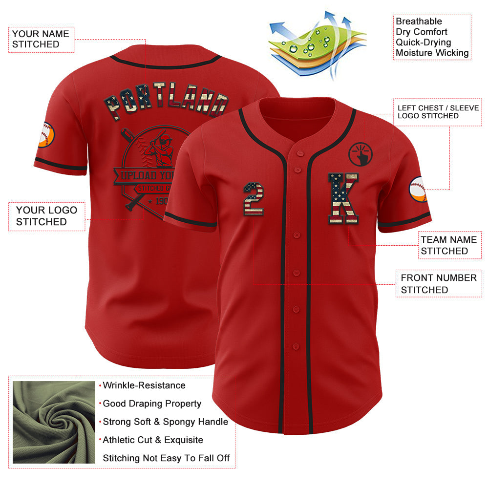 Custom Red Vintage USA Flag-Black Authentic Baseball Jersey - Sky-Custom
