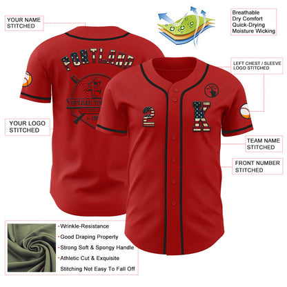 Custom Red Vintage USA Flag-Black Authentic Baseball Jersey - Sky-Custom
