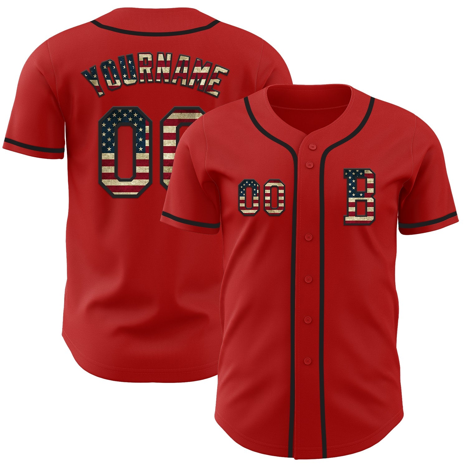 Custom Red Vintage USA Flag-Black Authentic Baseball Jersey - Sky-Custom
