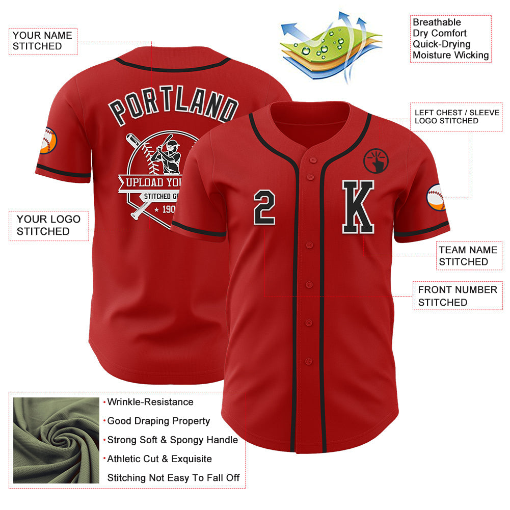Custom Red Black-White Authentic Baseball Jersey - Sky-Custom