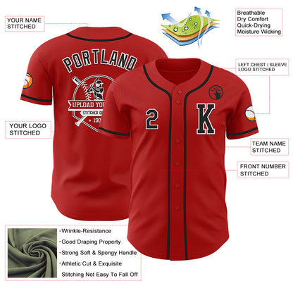 Custom Red Black-White Authentic Baseball Jersey - Sky-Custom