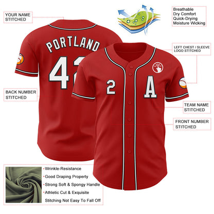 Custom Red White-Black Authentic Baseball Jersey - Sky-Custom