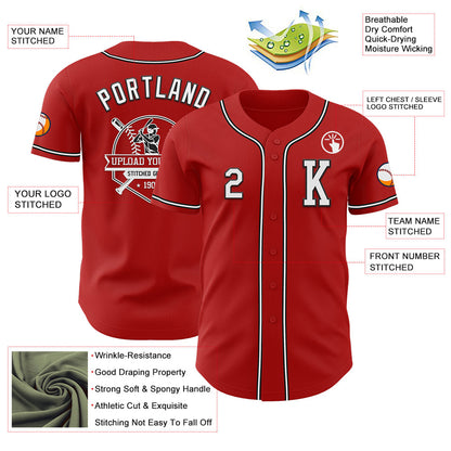 Custom Red White-Black Authentic Baseball Jersey - Sky-Custom