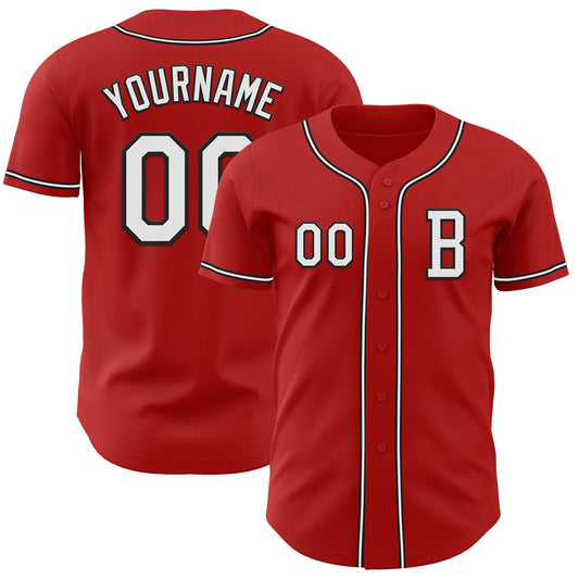 Custom Red White-Black Authentic Baseball Jersey - Sky-Custom