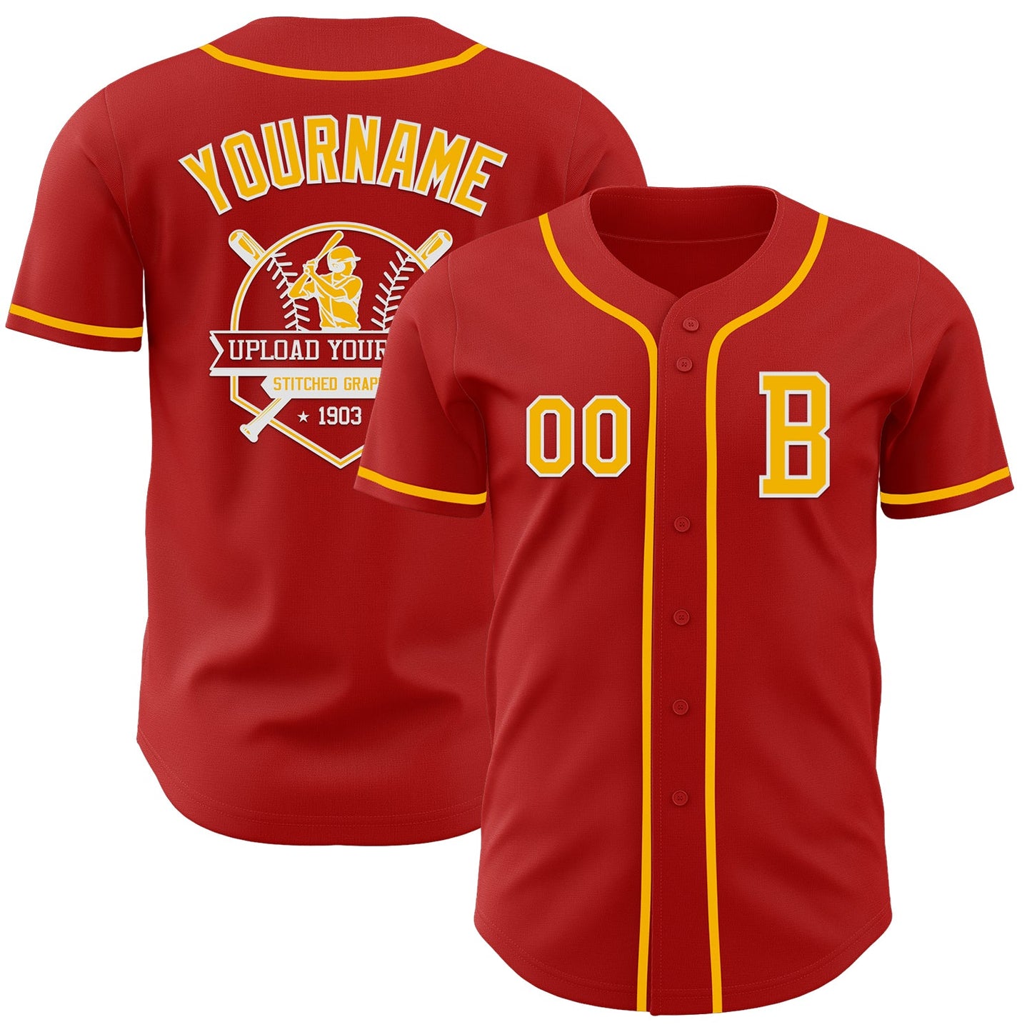Custom Red Gold-White Authentic Baseball Jersey - Sky-Custom