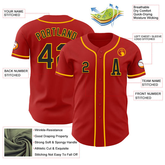 Custom Red Black-Gold Authentic Baseball Jersey - Sky-Custom