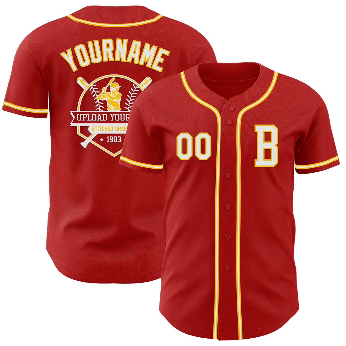 Custom Red White-Yellow Authentic Baseball Jersey - Sky-Custom