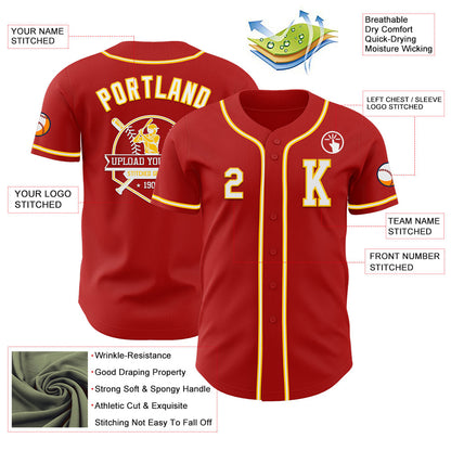 Custom Red White-Yellow Authentic Baseball Jersey - Sky-Custom