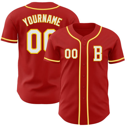 Custom Red White-Yellow Authentic Baseball Jersey - Sky-Custom