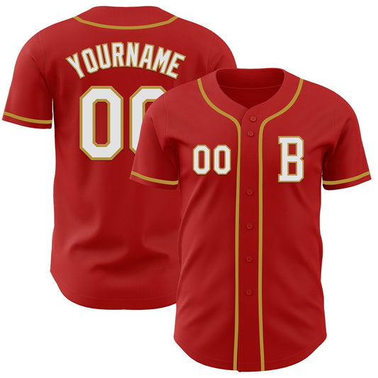 Custom Red White-Old Gold Authentic Baseball Jersey - Sky-Custom