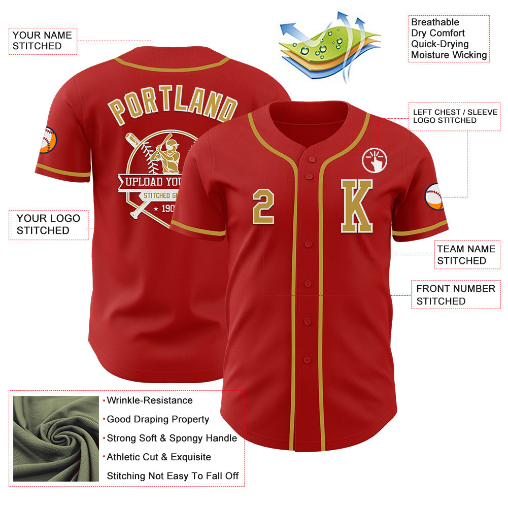 Custom Red Old Gold-White Authentic Baseball Jersey - Sky-Custom