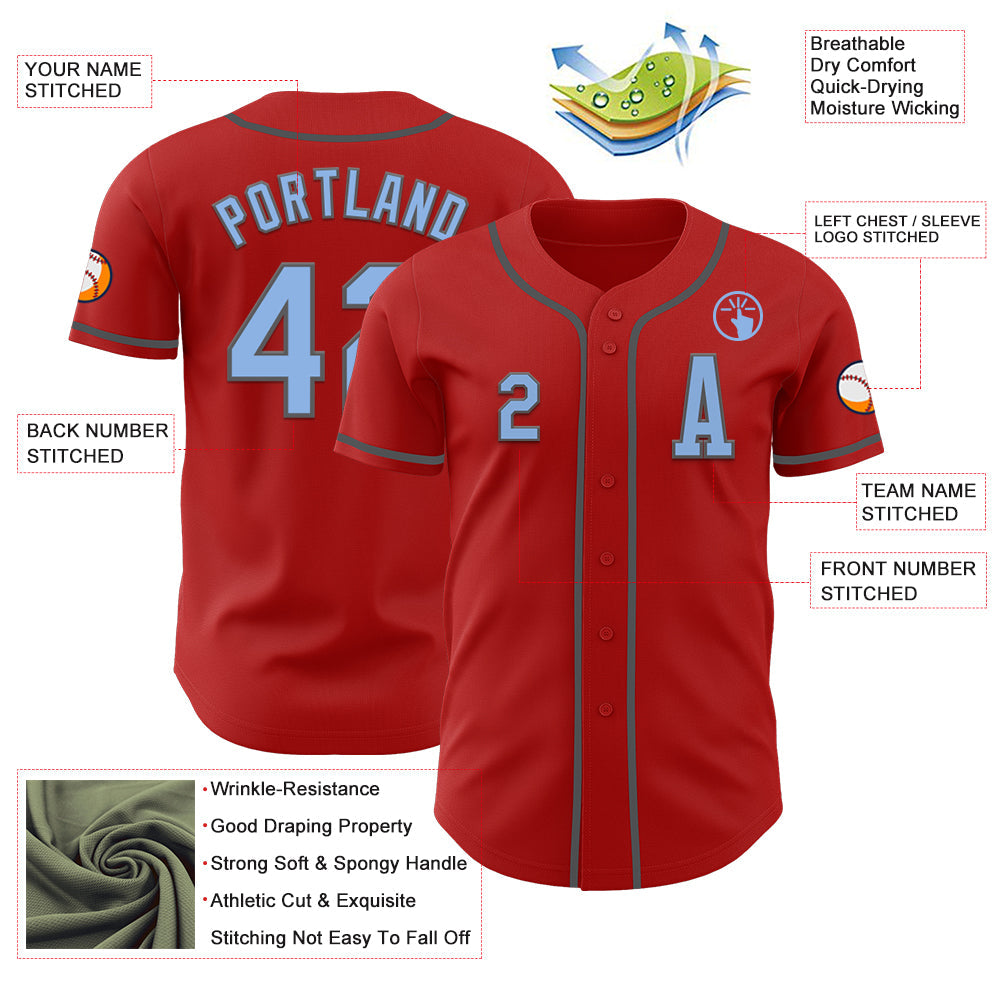 Custom Red Light Blue-Steel Gray Authentic Baseball Jersey - Sky-Custom