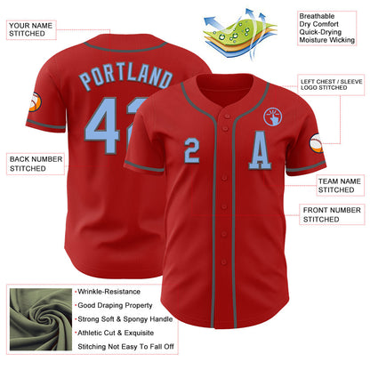 Custom Red Light Blue-Steel Gray Authentic Baseball Jersey - Sky-Custom
