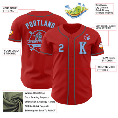Custom Red Light Blue-Steel Gray Authentic Baseball Jersey - Sky-Custom