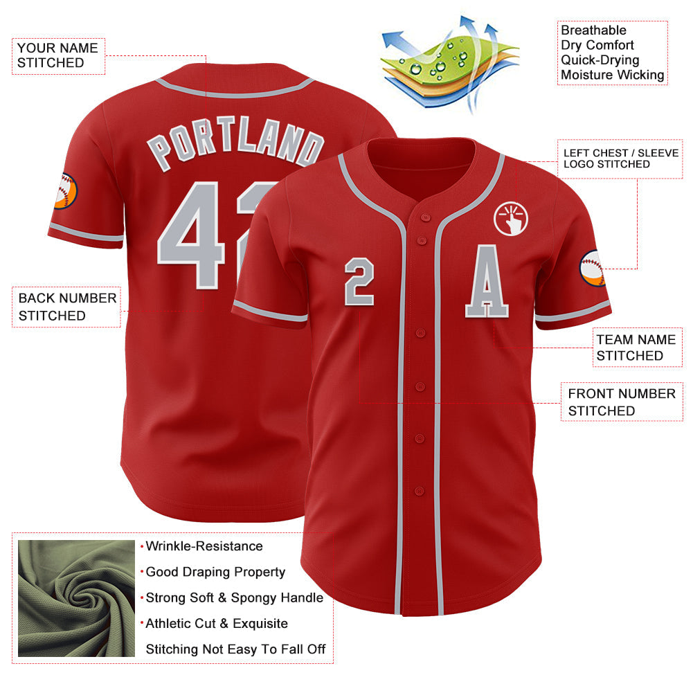Custom Red Gray-White Authentic Baseball Jersey - Sky-Custom