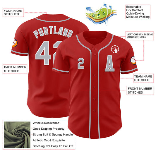 Custom Red Gray-White Authentic Baseball Jersey - Sky-Custom