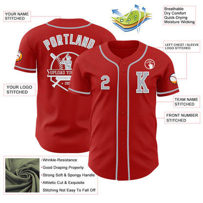 Custom Red Gray-White Authentic Baseball Jersey - Sky-Custom