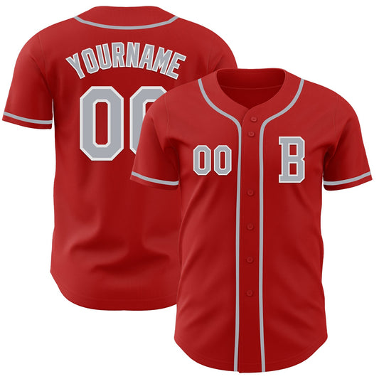 Custom Red Gray-White Authentic Baseball Jersey - Sky-Custom