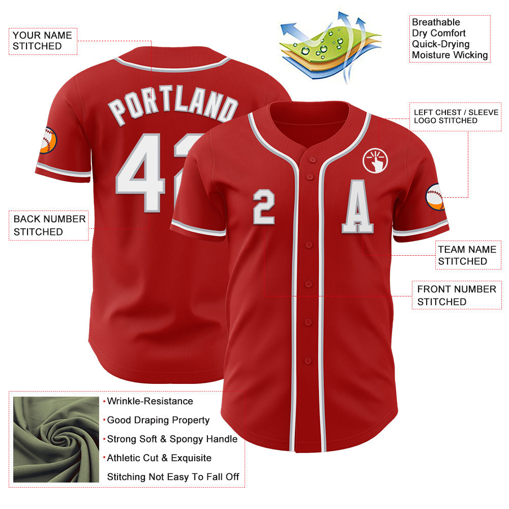 Custom Red White-Gray Authentic Baseball Jersey - Sky-Custom