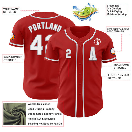 Custom Red White-Gray Authentic Baseball Jersey - Sky-Custom