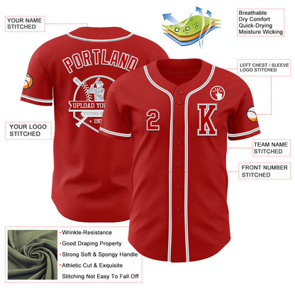 Custom Red White-Gray Authentic Baseball Jersey - Sky-Custom