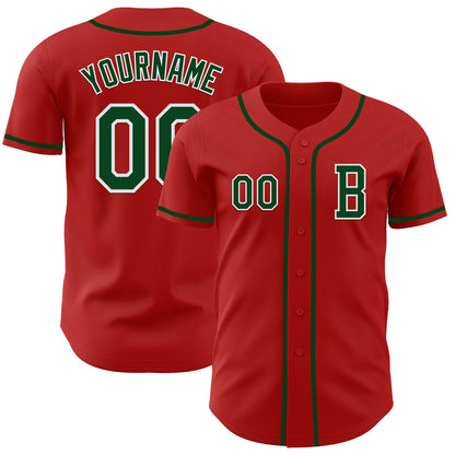 Custom Red Green-White Authentic Baseball Jersey - Sky-Custom