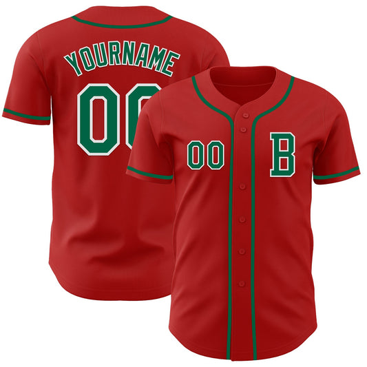 Custom Red Kelly Green-White Authentic Baseball Jersey - Sky-Custom