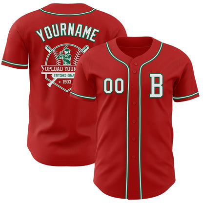 Custom Red White-Kelly Green Authentic Baseball Jersey - Sky-Custom