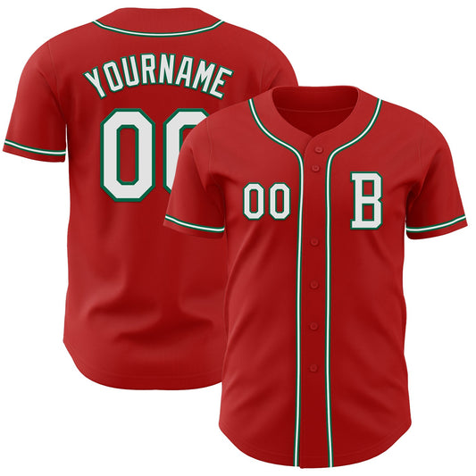Custom Red White-Kelly Green Authentic Baseball Jersey - Sky-Custom