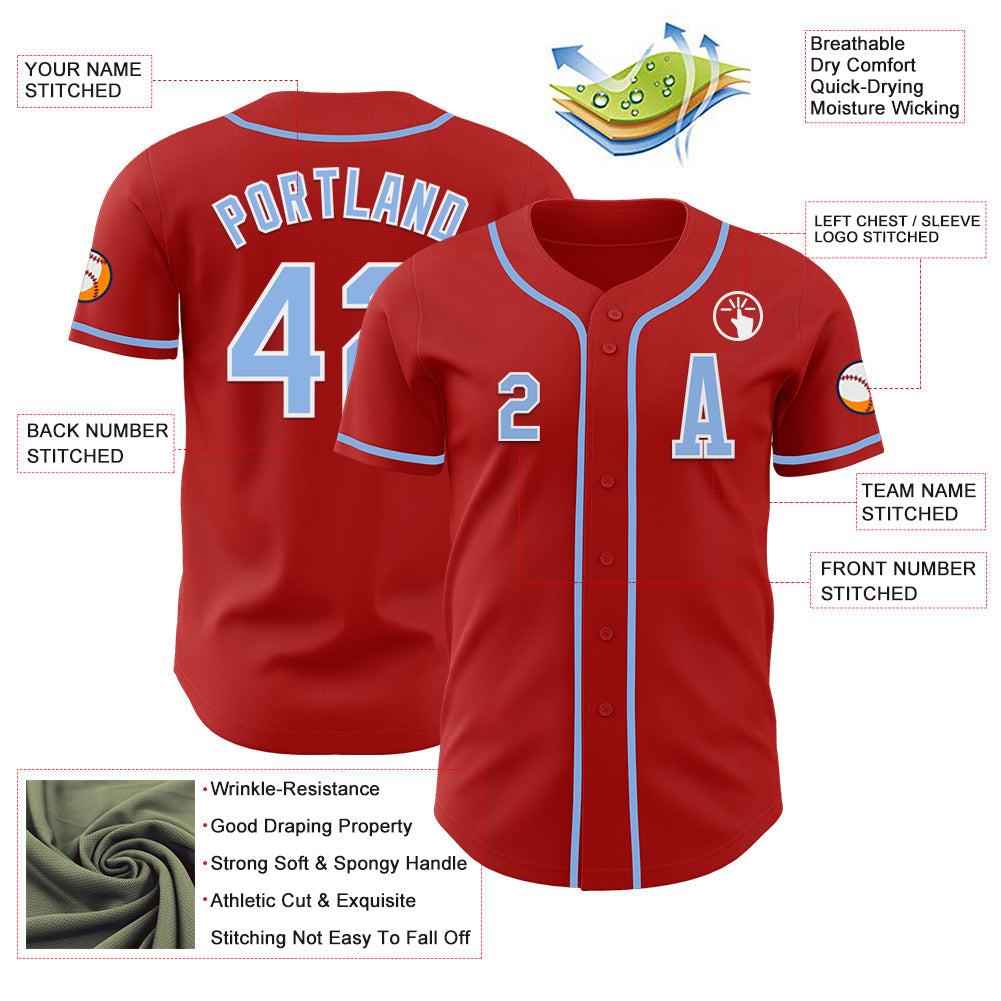 Custom Red Light Blue-White Authentic Baseball Jersey - Sky-Custom