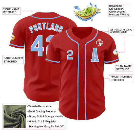 Custom Red Light Blue-White Authentic Baseball Jersey - Sky-Custom