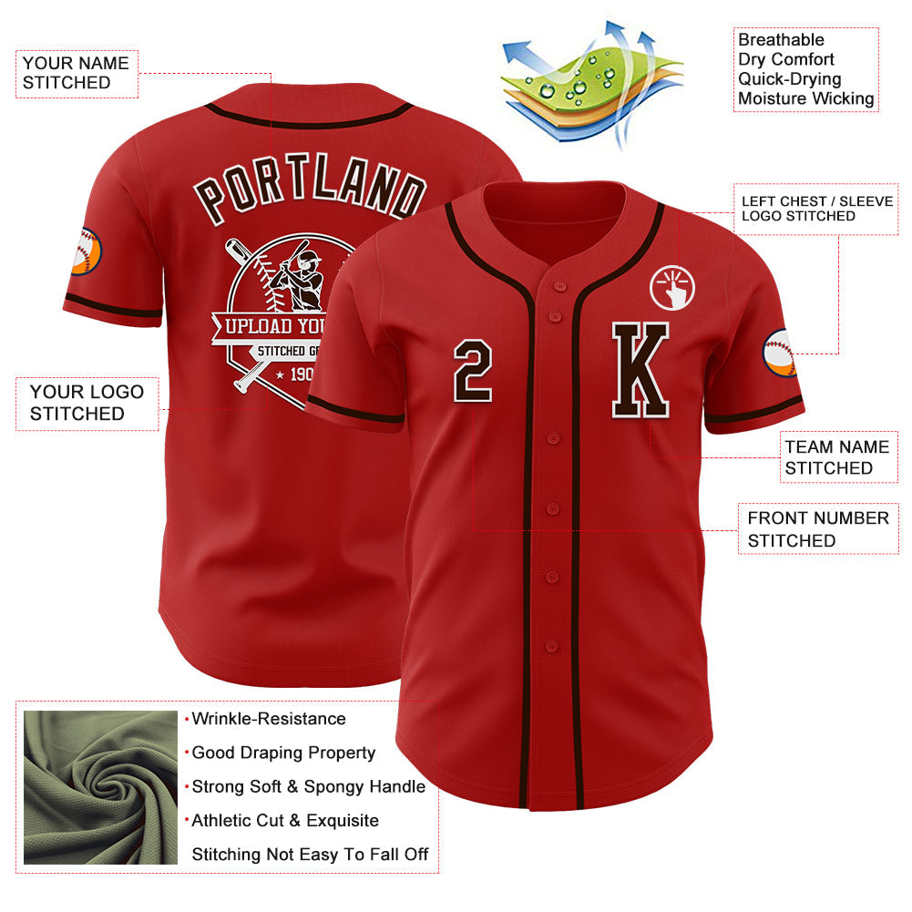 Custom Red Brown-White Authentic Baseball Jersey - Sky-Custom