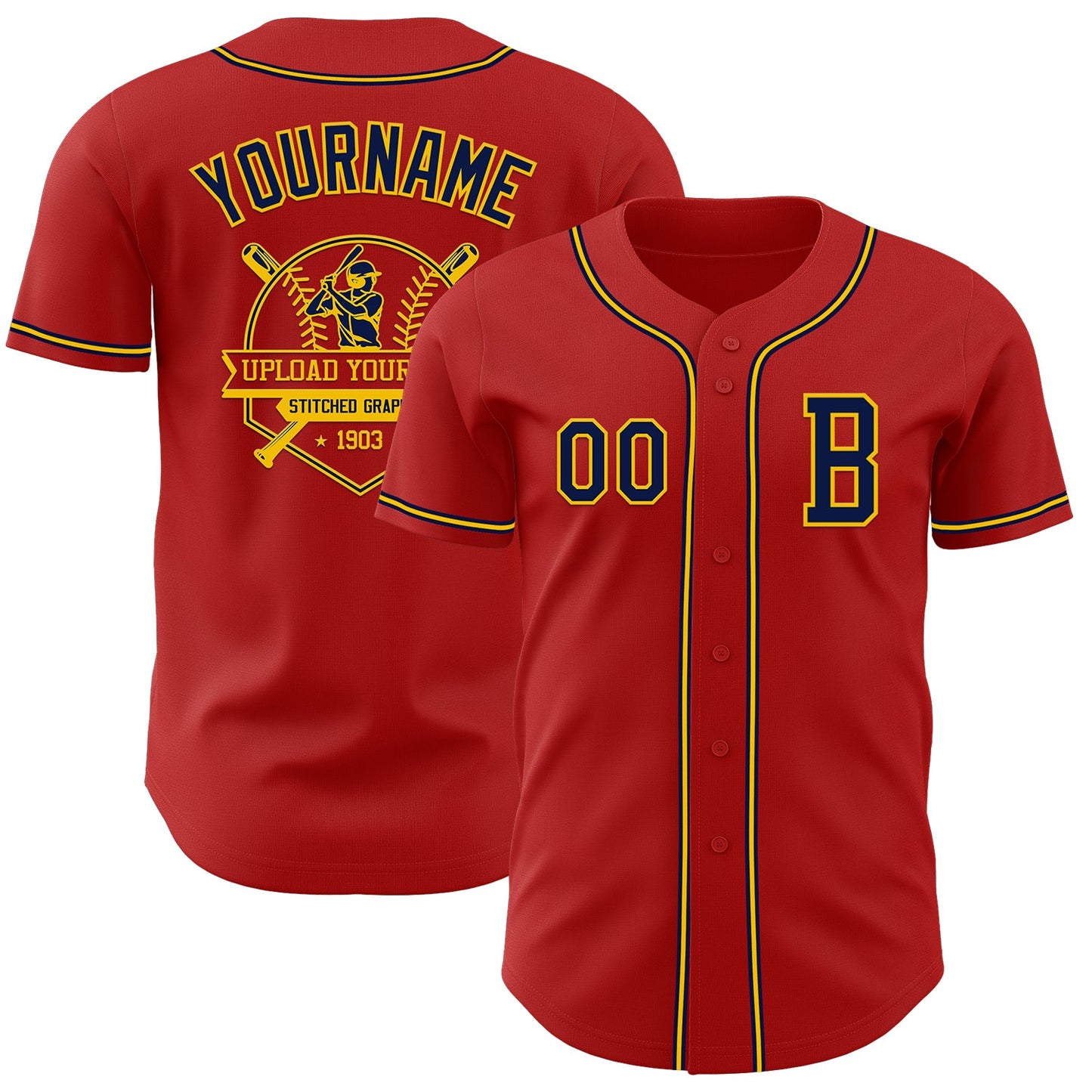 Custom Red Navy-Yellow Authentic Baseball Jersey - Sky-Custom