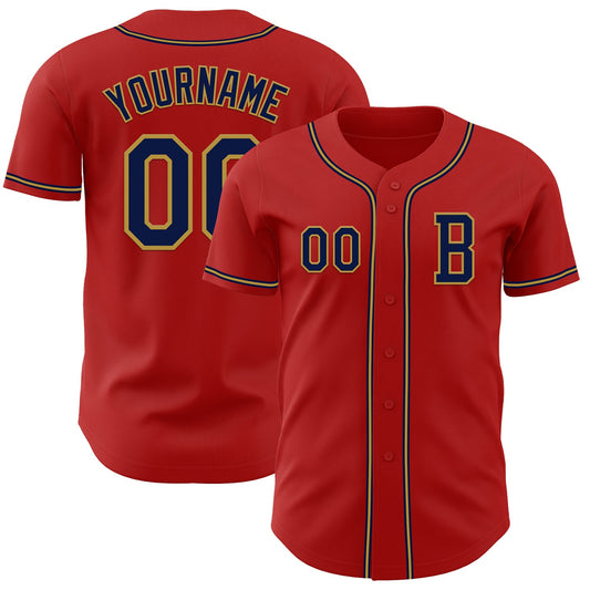 Custom Red Navy-Old Gold Authentic Baseball Jersey - Sky-Custom