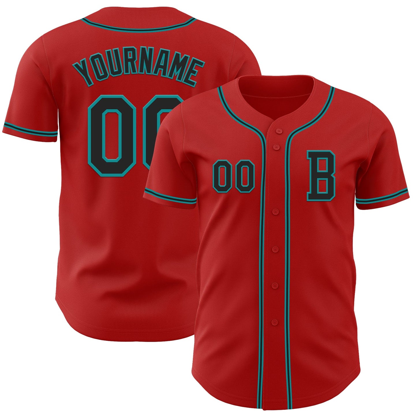 Custom Red Black-Teal Authentic Baseball Jersey - Sky-Custom