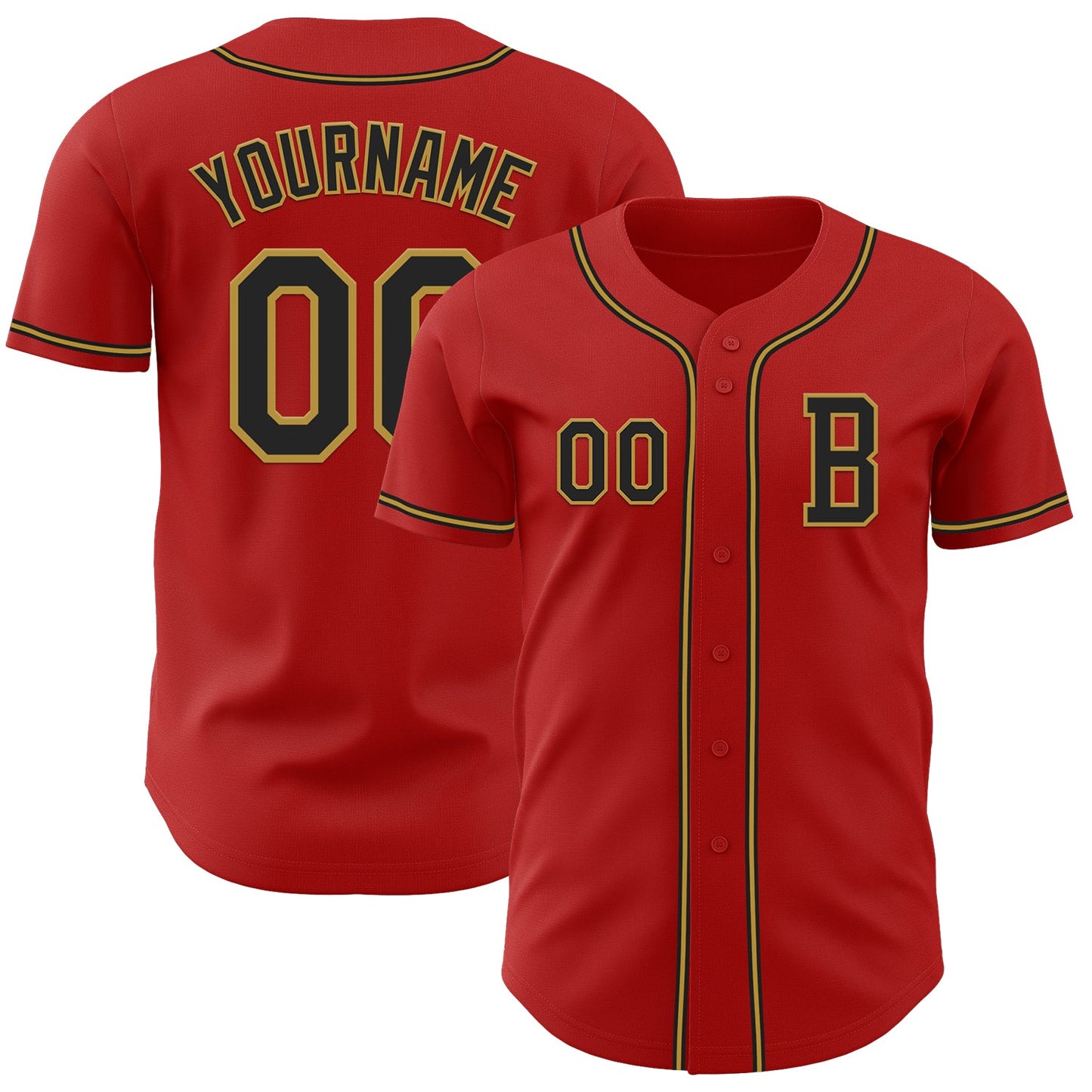 Custom Red Black-Old Gold Authentic Baseball Jersey - Sky-Custom