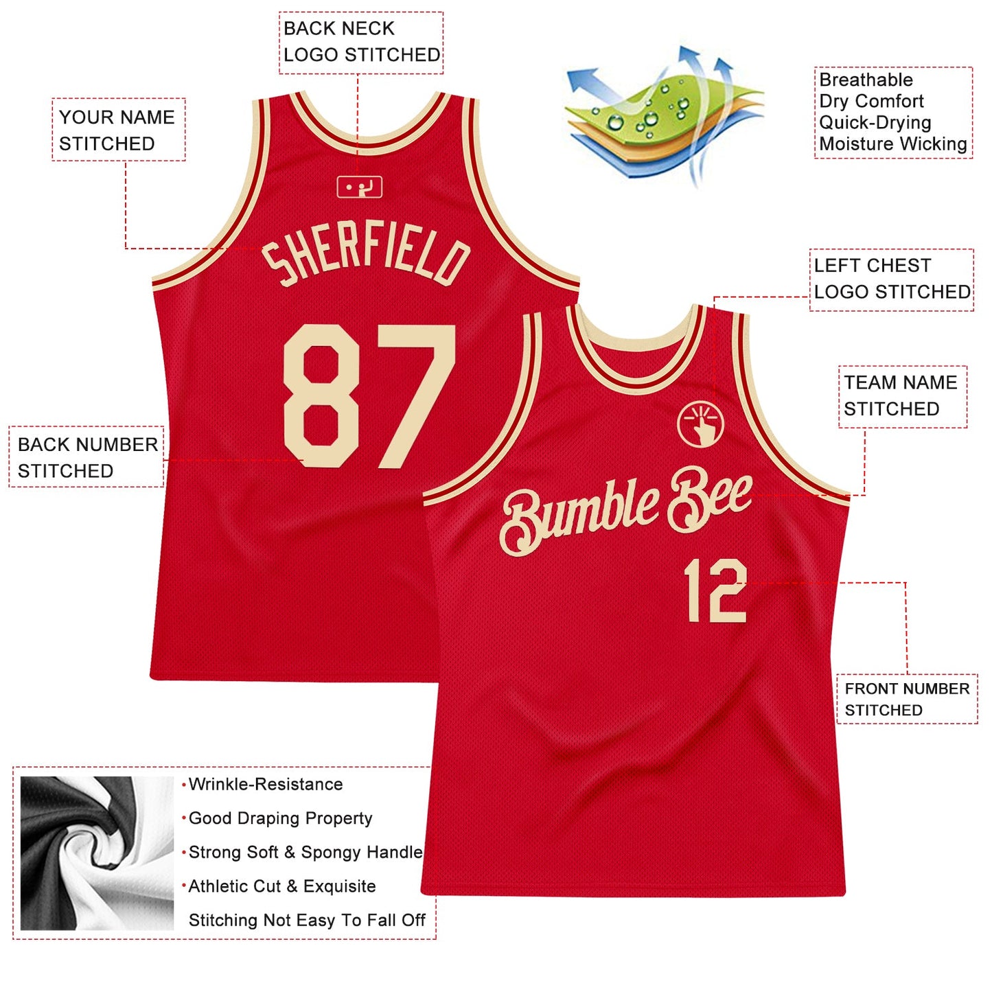 Custom Red Cream Authentic Throwback Basketball Jersey - Sky-Custom