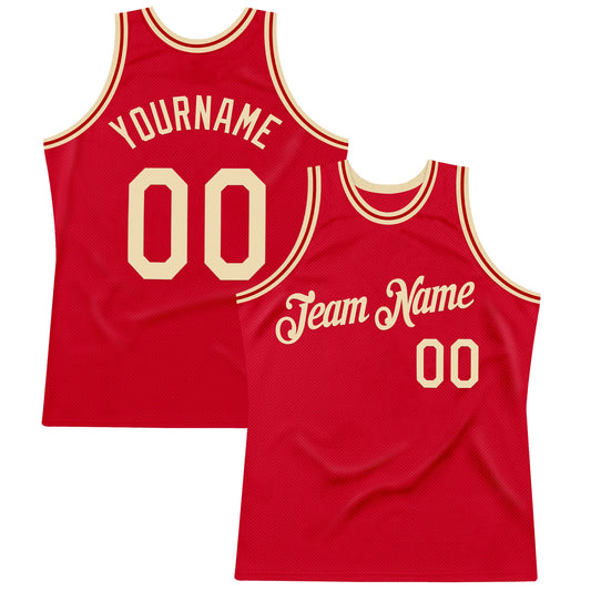 Custom Red Cream Authentic Throwback Basketball Jersey - Sky-Custom