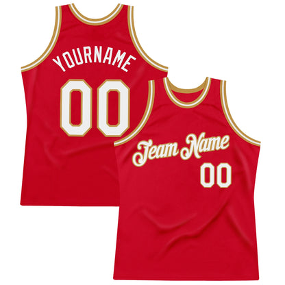 Custom Red White-Old Gold Authentic Throwback Basketball Jersey - Sky-Custom