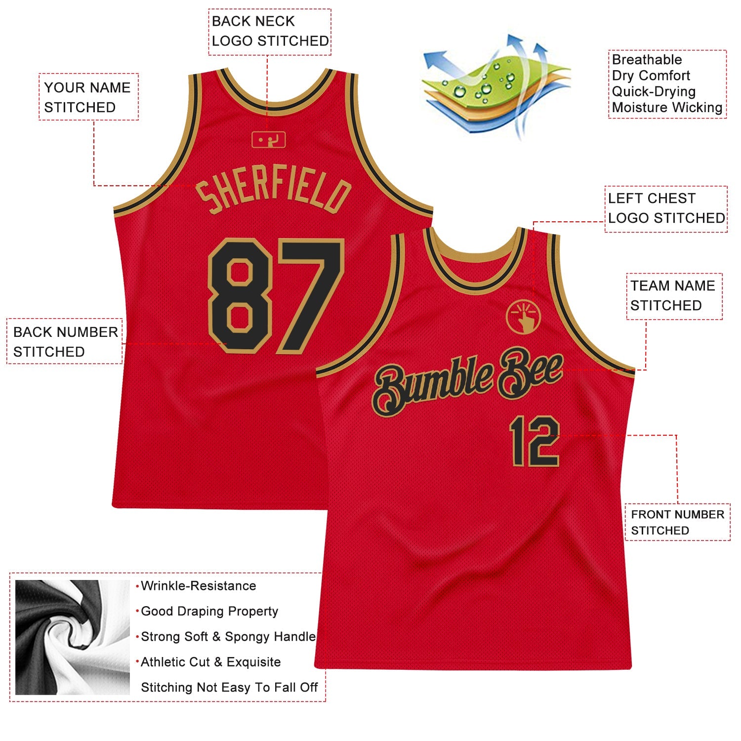 Custom Red Black-Old Gold Authentic Throwback Basketball Jersey - Sky-Custom