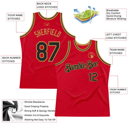 Custom Red Black-Old Gold Authentic Throwback Basketball Jersey - Sky-Custom