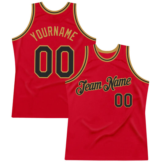 Custom Red Black-Old Gold Authentic Throwback Basketball Jersey - Sky-Custom
