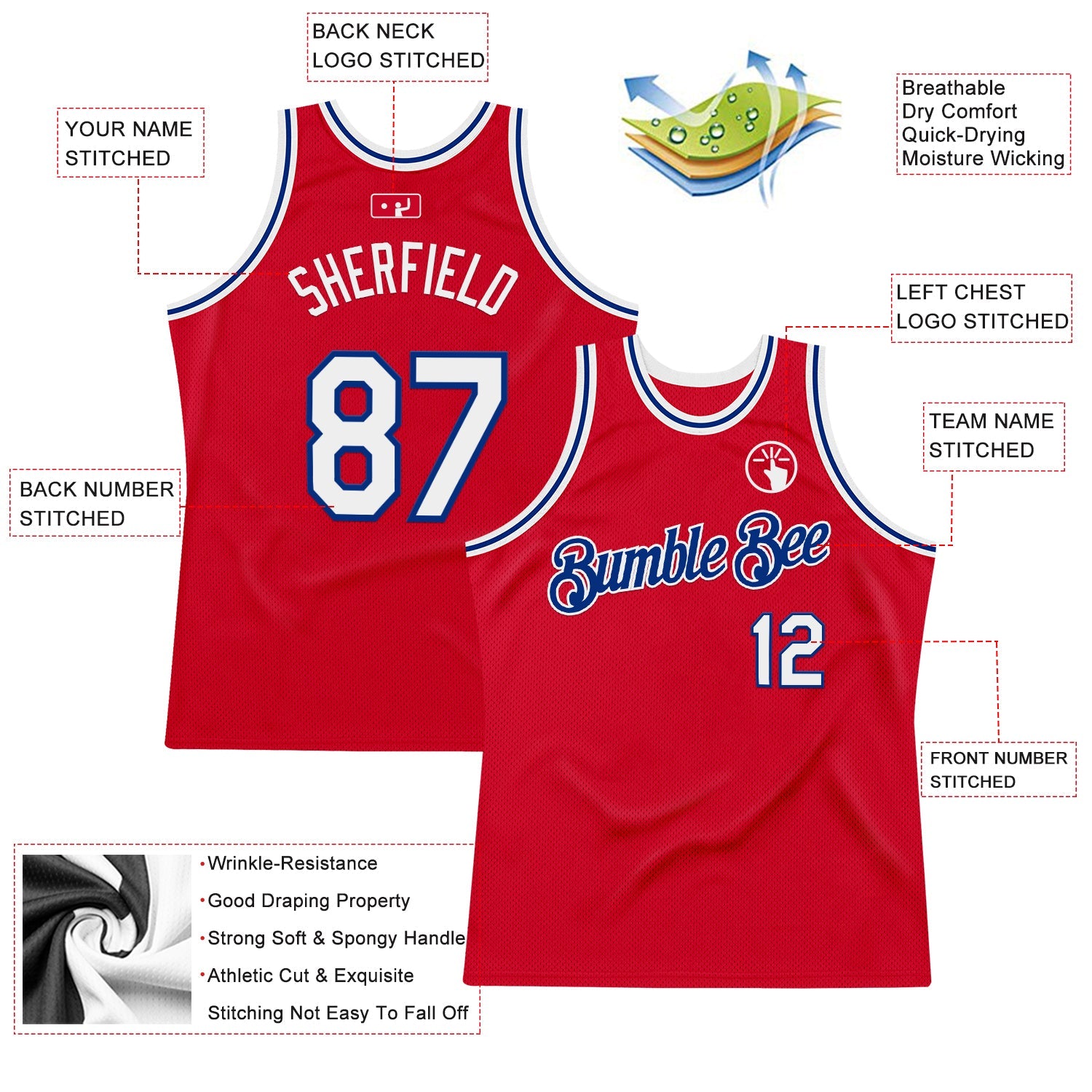 Custom Red White-Royal Authentic Throwback Basketball Jersey - Sky-Custom